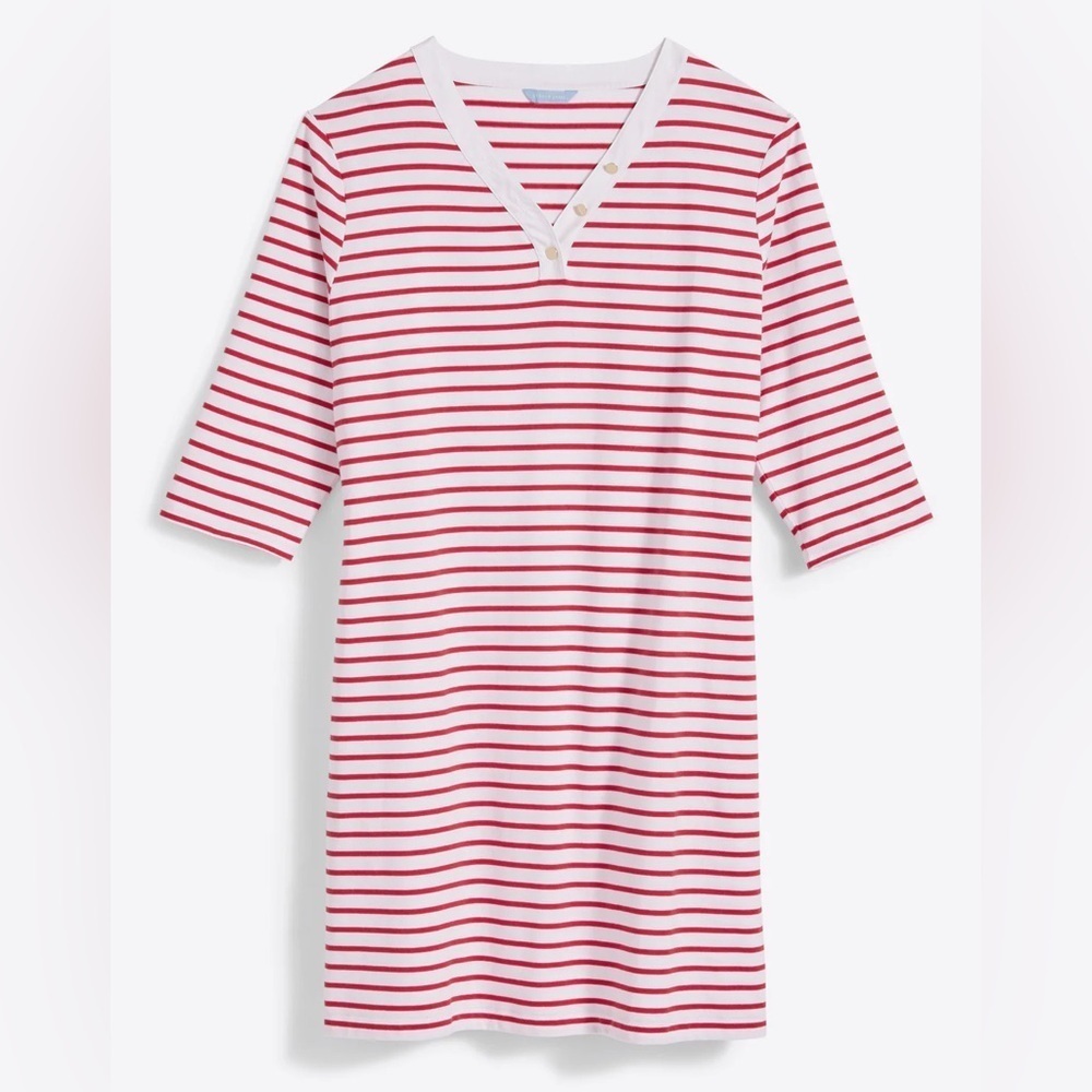 New Draper James Sz Lg V-Neck T-Shirt Dress in Lipstick Red Mariner Stripe